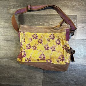 Vtg Lucky Brand X-Large Runaway Carryall Canvas Suede Leather Hobo Bucket Bag